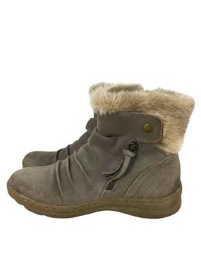 BareTraps Faux Fur Trim Ankle Boots Taupe Beige Winter Comfort Boots Size 7 zip